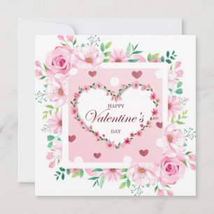 Happy Valentine's Day, Romantic Pink Floral Heart Invitation