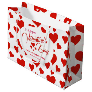 HAPPY VALENTINE'S DAY ROMANTIC RED HEARTS CUSTOM LARGE GIFT BAG