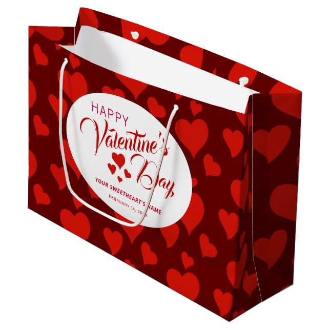 HAPPY VALENTINE'S DAY ROMANTIC RED HEARTS PATTERN LARGE GIFT BAG (Front Angled)