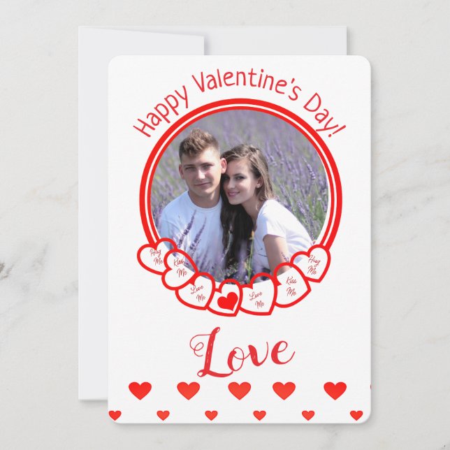 Happy Valentine's Day Romantic Red Hearts Photo  Holiday Card (Front)
