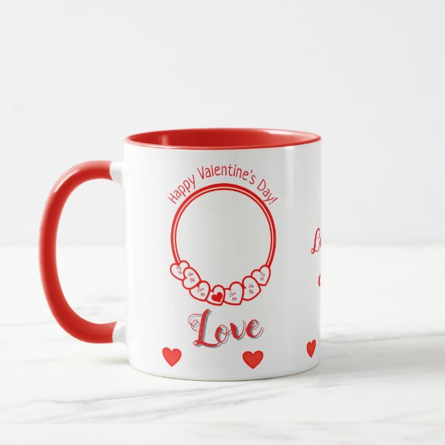 Happy Valentine's Day Romantic Red Hearts Photo  Mug (Left)