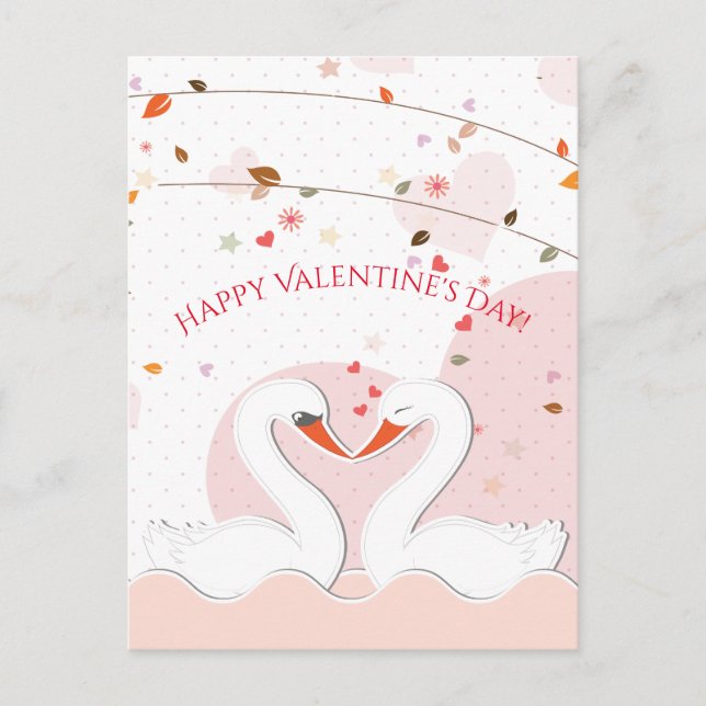 Happy Valentine's Day Romantic Swans Hearts Holiday Postcard (Front)