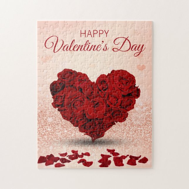 Happy Valentine's Day Rose Bouquet Heart Jigsaw Puzzle (Vertical)