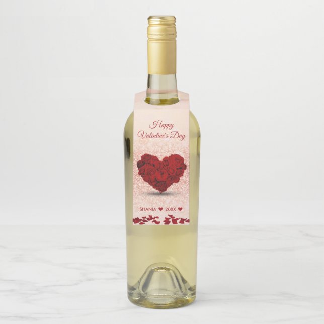 Happy Valentine's Day Rose Heart Bouquet Bottle Tag (On Bottle)