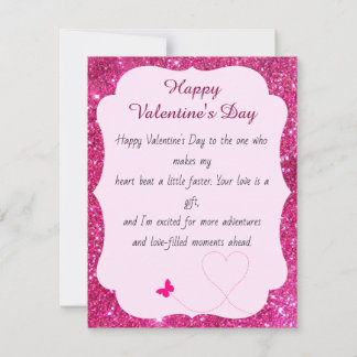 Happy Valentine's Day Rose Pink Blush Glitter Card