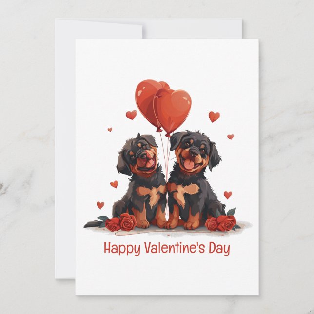Happy Valentines Day Rottweiler Dogs Holiday Card (Front)