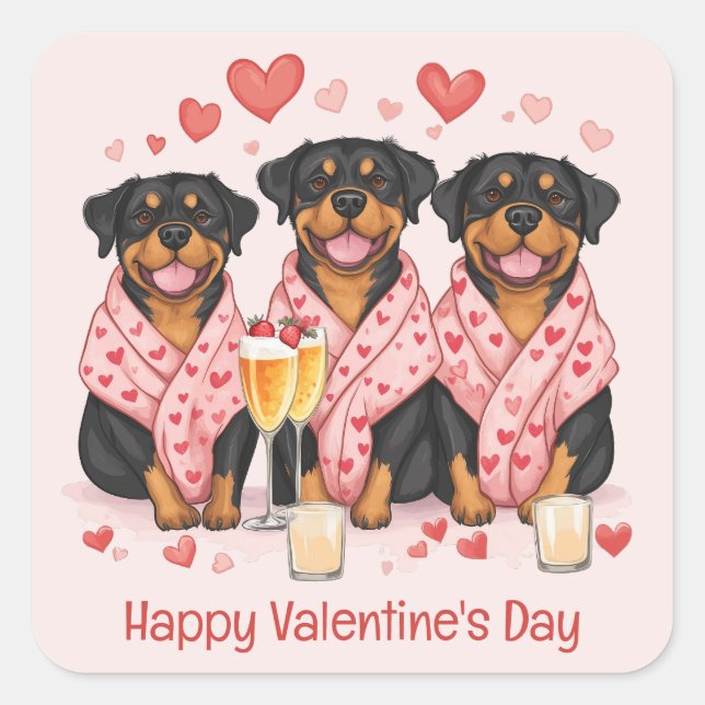 Happy Valentines Day Rottweiler Dogs Square Sticker (Front)