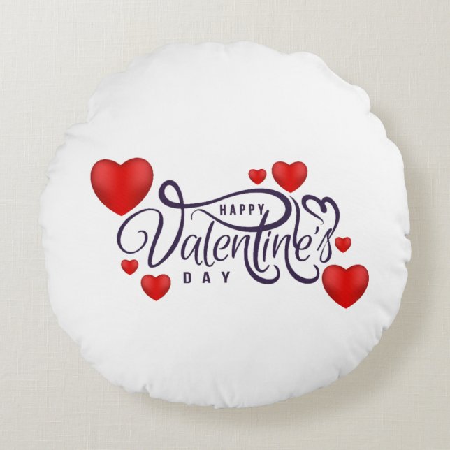 Happy Valentine's Day Round Cushion (Front)