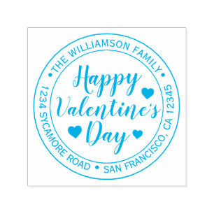 Happy Valentine's Day Round Return Address Self-inking Stamp