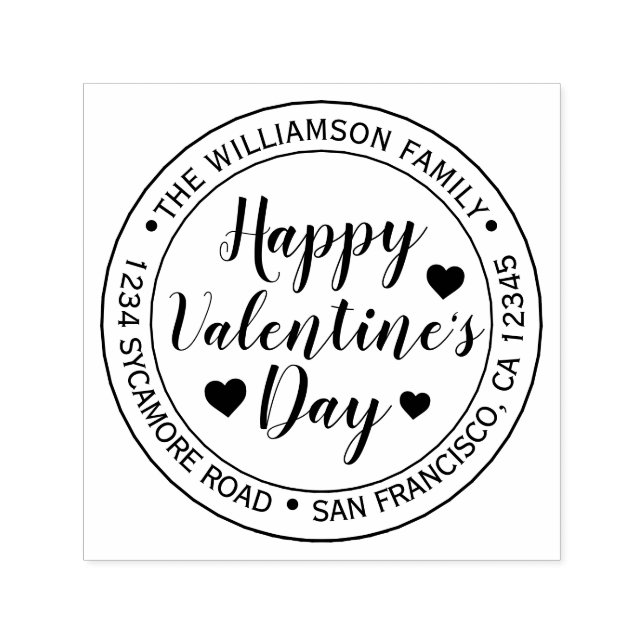 Happy Valentine's Day Round Return Address Self-inking Stamp (Design)
