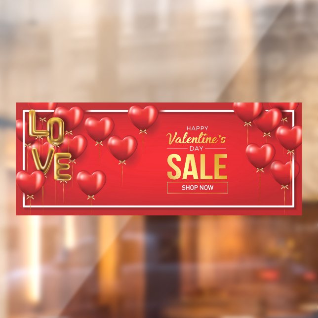 Happy Valentine's Day Sale Red Hearts Gold Text Window Cling (Sheet 2)