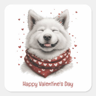 Happy Valentines Day Samoyed Dog Square Sticker