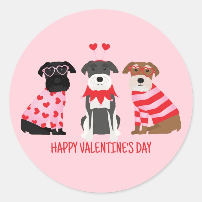 Happy Valentines Day Schnauzer Dogs Classic Round Sticker (Front)