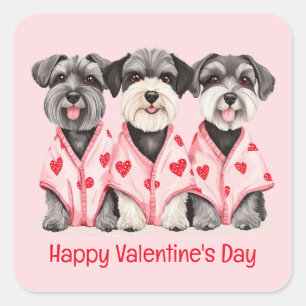 Happy Valentines Day Schnauzer Dogs Square Sticker