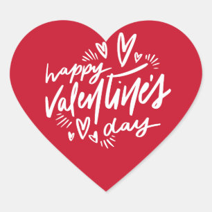 Happy Valentine's Day script Red and White Heart Sticker