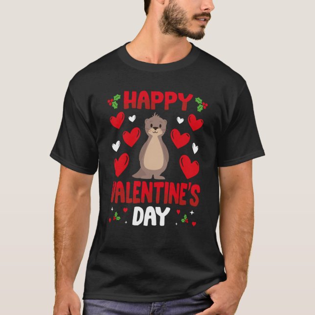 Happy Valentines Day Sea Otter Heart Love Animal T-Shirt (Front)