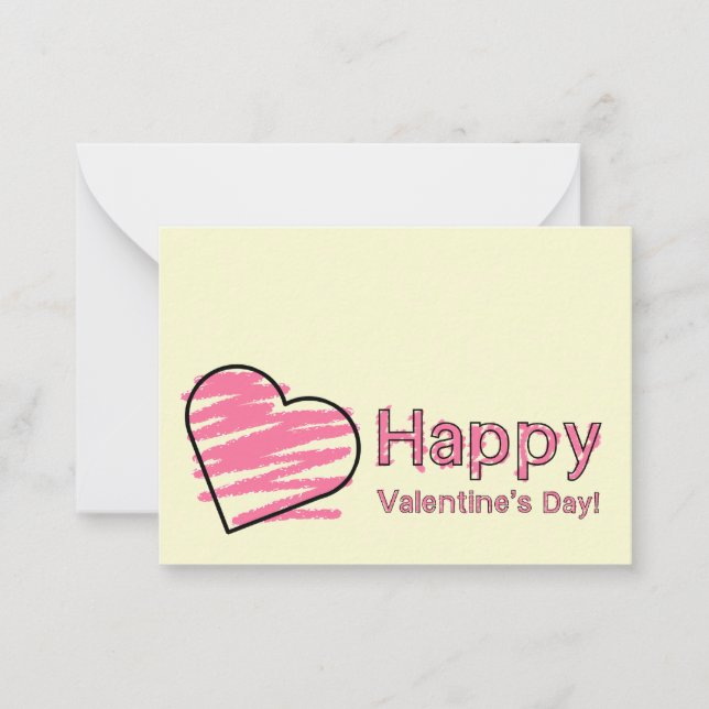 Happy Valentine's Day Set Of 100 Pink Crayon Cards (Front)