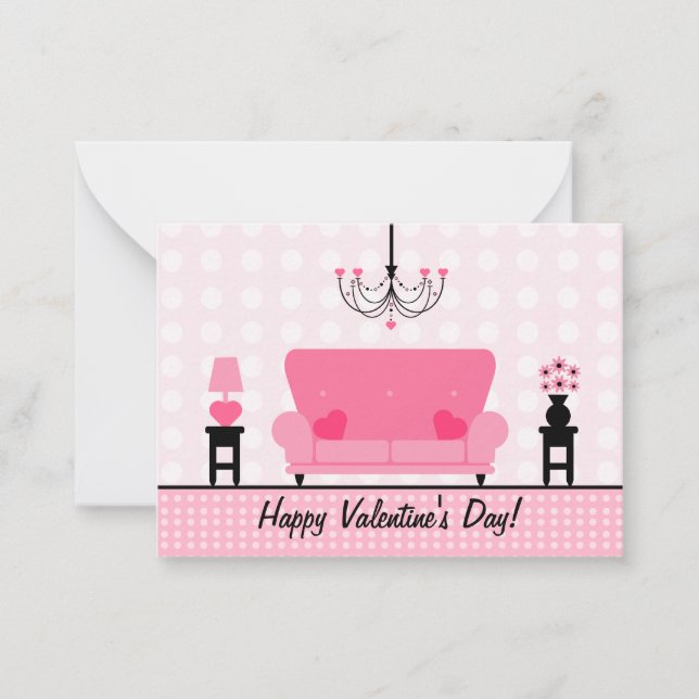 Happy Valentine's Day Set Of 100 Pink Living Room Note Card (Front)