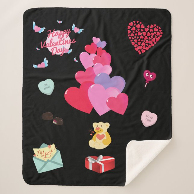 Happy Valentine's Day Sherpa Fleece Blanket. Sherpa Blanket (Front)