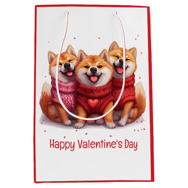 Happy Valentines Day Shiba Inu Dogs Medium Gift Bag (Front)