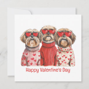 Happy Valentines Day Shih Tzu Dogs Holiday Card