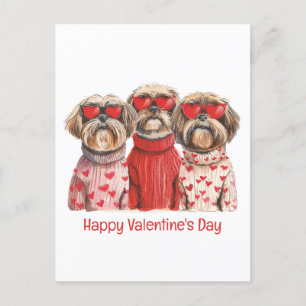 Happy Valentines Day Shih Tzu Dogs Postcard