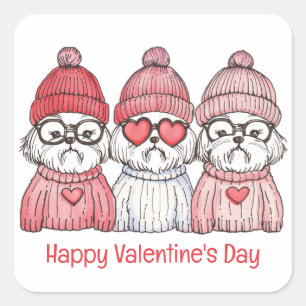 Happy Valentines Day Shih Tzu Dogs Square Sticker