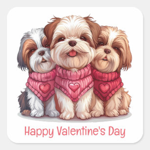 Happy Valentines Day Shih Tzu Dogs Square Sticker