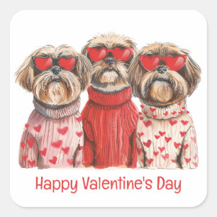 Happy Valentines Day Shih Tzu Dogs Square Sticker