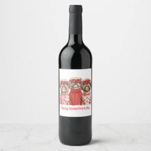Happy Valentines Day Shih Tzu Dogs Wine Label