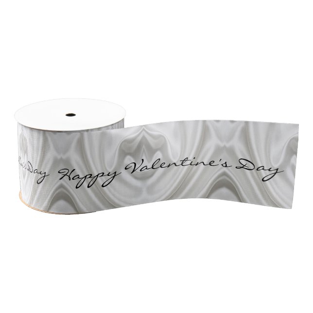 Happy Valentine's Day Silver Hearts Ribbon Grosgrain Ribbon (Spool)