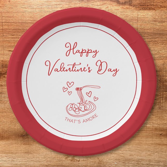 Happy Valentine's Day Simple That's Amore Red Paper Plate (Creator Uploaded)
