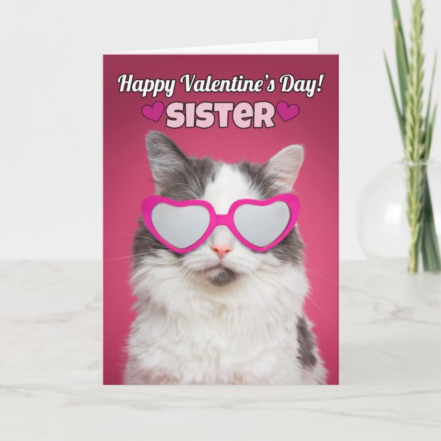 Happy Valentine's Day Sister Cute Cat Holiday Card (Front)