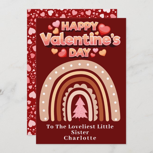  Happy Valentine's Day Sister pesonalized Rainbow Holiday Card (Front/Back)