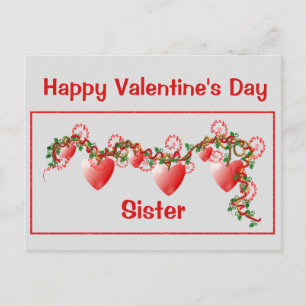Happy Valentine's Day, Sister, Red Hearts Postcard