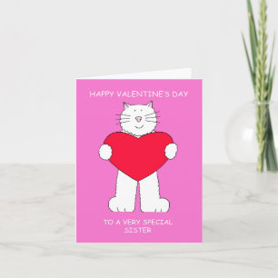 Happy Valentine's Day Sister White Cartoon Cat Card