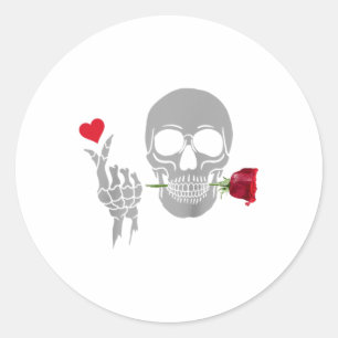 Happy Valentines Day Skeleton Finger Heart Rose In Classic Round Sticker