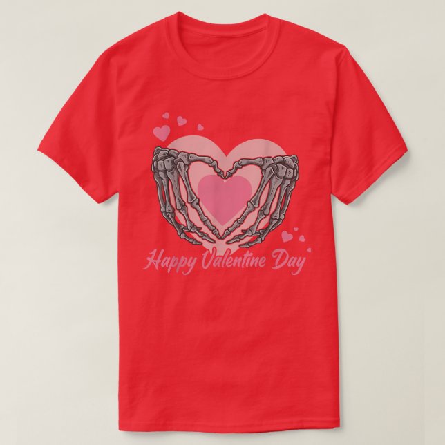 Happy Valentine's Day Skeleton Hand Heart Love Mat T-Shirt (Design Front)