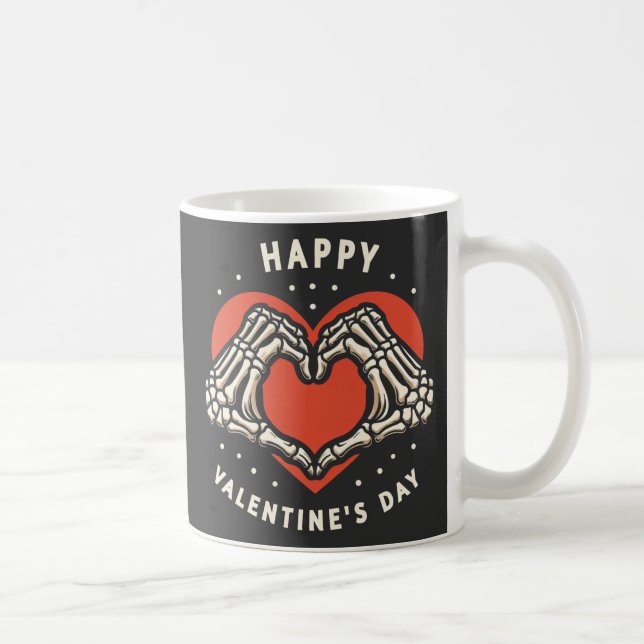 Happy Valentine's Day Skeleton Heart Hands Coffee Mug (Right)