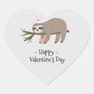 Happy Valentine's Day Sloth Heart Sticker