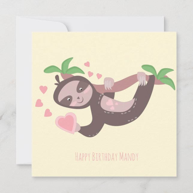 Happy Valentine's Day Sloth Hearts Birthday Card (Front)
