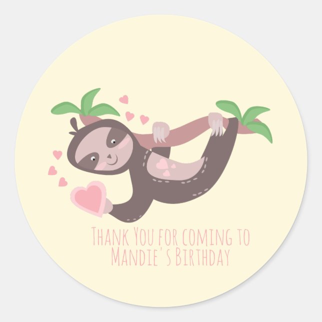 Happy Valentine's Day Sloth Hearts Birthday  Classic Round Sticker (Front)