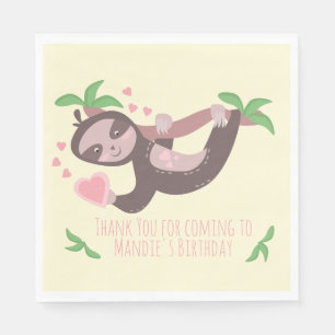 Happy Valentine's Day Sloth Hearts Birthday Napkin