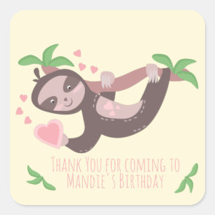 Happy Valentine's Day Sloth Hearts Birthday Square Sticker