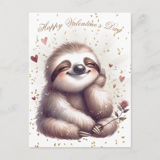 Happy Valentine's Day Sloth Postcard (Front)