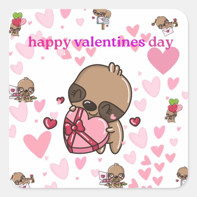 Happy Valentine's Day Sloth Sticker (Front)