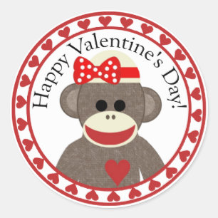 Happy Valentine's Day sock monkey sticker