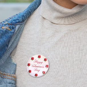 Happy Valentine's Day Soft Pastel Red Roses Party 7.5 Cm Round Badge