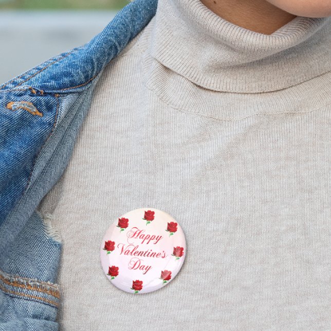 Happy Valentine's Day Soft Pastel Red Roses Party 7.5 Cm Round Badge (Happy Valentine's Day Soft Pastel Red Roses Party Button)