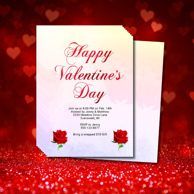 Happy Valentine's Day Soft Pastel Red Roses Party Flyer (Happy Valentine's Day Soft Pastel Red Roses Party Flyer)